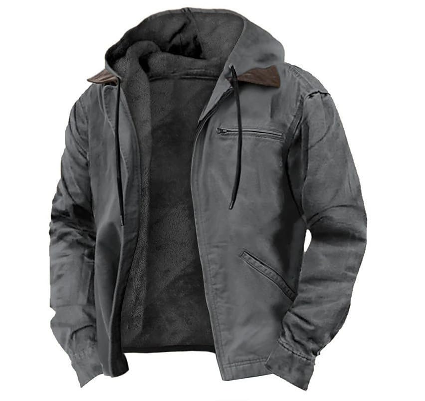 Veste d'hiver rembourrée homme 3XL contre le froid veste grise à capuche