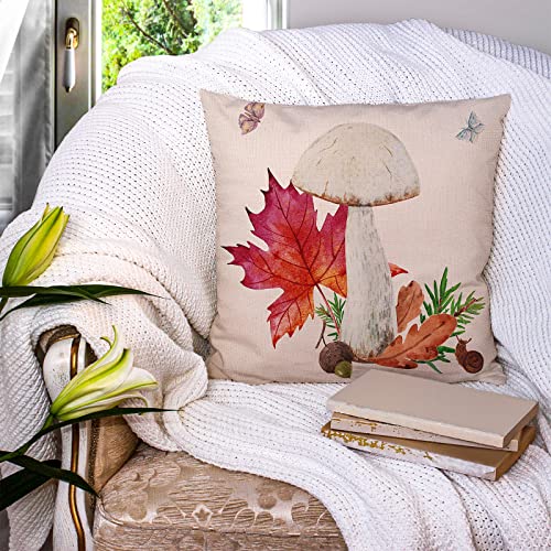 Tudomro 4 Pcs Mushroom Pillow Case 18 X 18 Inch Decorative Square Couch Pillow Cover Cute Cotton Linen Throw Pillowcase For Sofa Living Room Bed Decoration, 4 Styles #TOP2