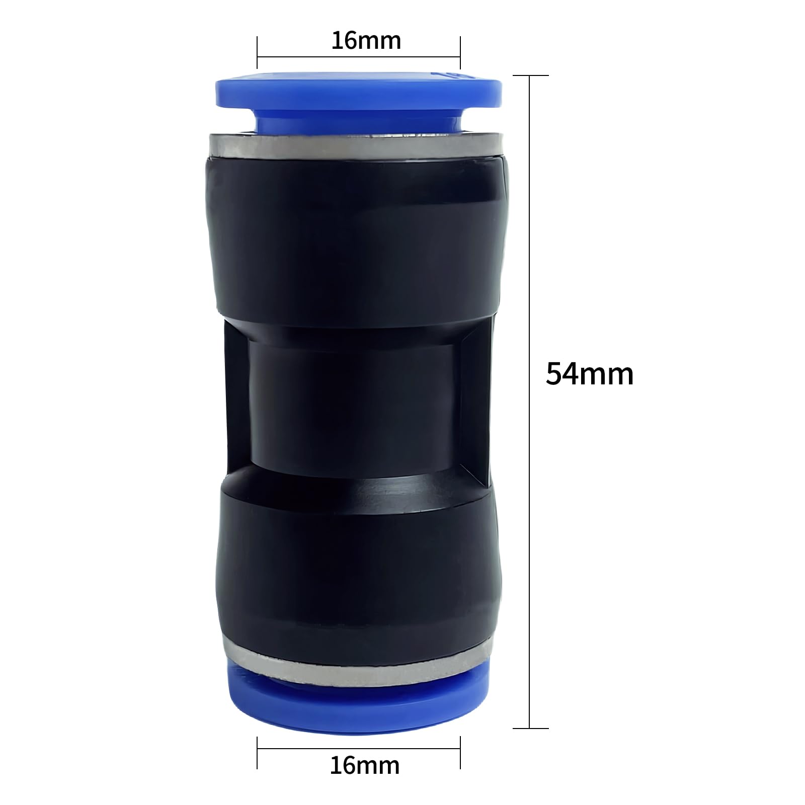 100 connettori rapidi pneumatici in plastica per tubo dell'aria, 16 mm, dritto, riduzione del gas, connessione rapida (PU-16, nero, 100, PU)