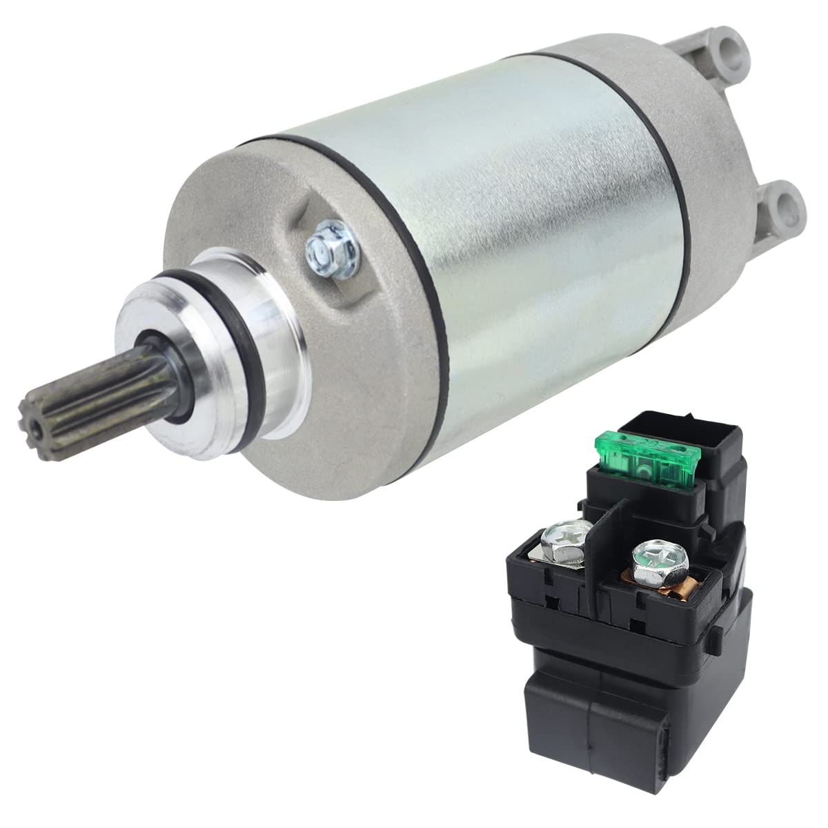 Starter Motor & Relay for Suzuki LT-Z400 LT-Z400Z Quadsport 03-08| Kawasaki KFX400 KSF400 03-06| Arctic Cat 400 DVX 04-08, 18718 31100-29F00 21163-S004 3445-033 SMU0281