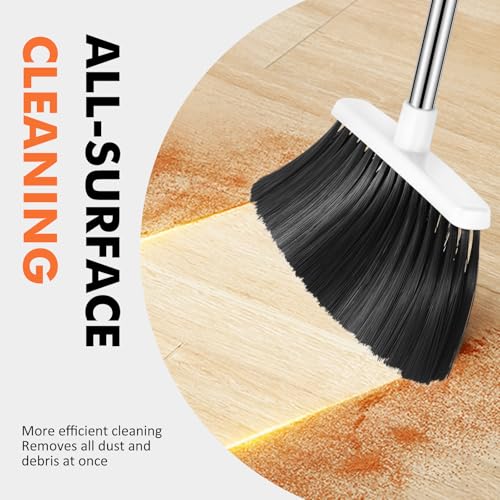 Image of Heavy Duty Broom, 55 Inch Long Handle Outdoor Large Angle Brooms, Commercial Broom for Sweeping Indoor, for Home Garage Kitchen Office Courtyard Lobby Patio Lawn Concrete(Grey&White)
