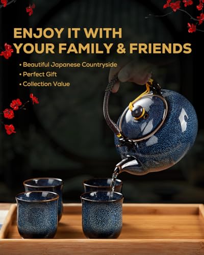 Service à thé japonais bleu pour moments de sérénité à six