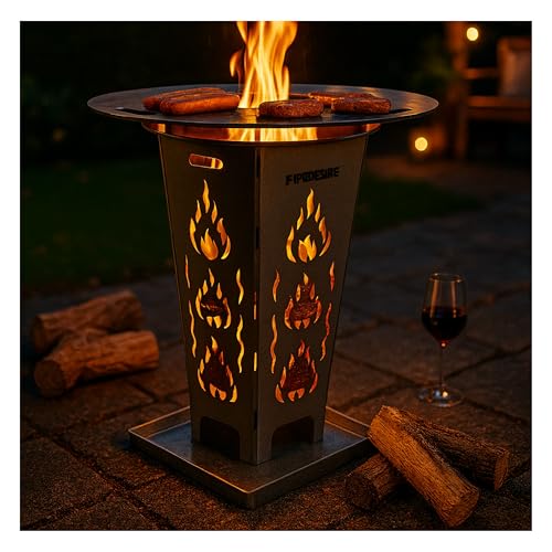 FireDesire Feuerkorb 80cm + Grillplatte + Ascheschale, Feuertonne, Feuerschale, Grilltonne, Ofen, Terassenofen, Grill, Stahlkorb, Plancha, Gartenfeuer