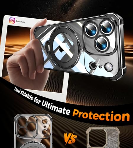 Image of Soft Case for iPhone 17 Pro with 360 Rotating Magnetic Stand, Compatible with Mag-Safe, 4X MIL-Drop Protection, Lightweight Glossy Anti-Yellowing Clear Back Phone Cover for iPhone 17 Pro 6.3 inch, Black