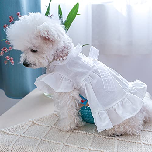 Dog Bowknot Princess Dress Small Dogs Summer New White Dress Clothes Soft Breathable Dog Cotton Outfits Lightweight Cute Puppy Dresses For Yorkie Female Small Pets #TOP2