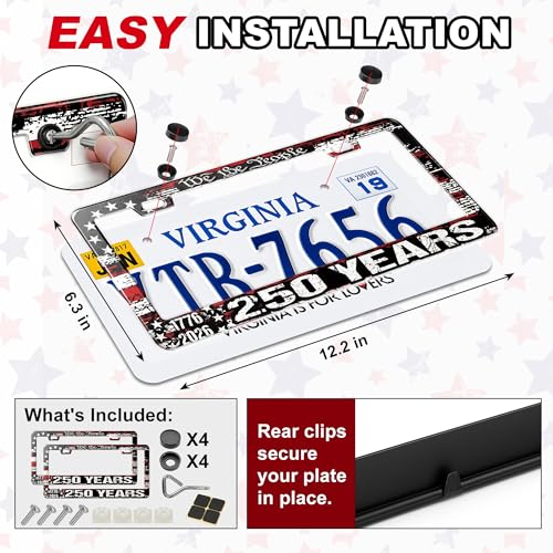 Image of American Flag License Plate Frame 2 Pack Patriotic Plate Holder | Universal Aluminum Car License Plate Cover with Screws for Women Men