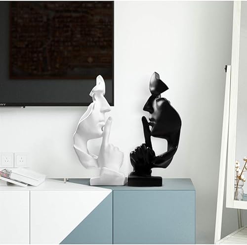 Miniatura 7 de Esculturas creativas de figuras abstractas para hombres, estatua de Keep Silence, estatua de pensador, decoración para el hogar de oficina (negro)