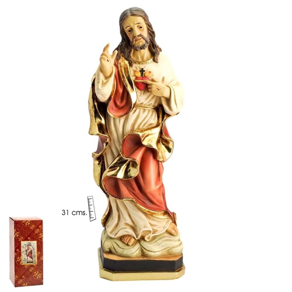 Sagrado Corazón de Jesús figura 31 cm. imagen resina detalle peana