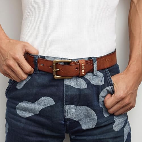 Brown Belt Men Genuine Leather Handmade Top Layer Cowhide Copper Buckle Belt2