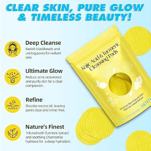 BATTLELAND Turmeric & Kojic Acid Face Cleansing Pads for Dark Spots, Skin Brightening & Acne Prevention | Vitamin C, Retinol & Chamomile Hydrolat | For Women & Men | All Skin Type | 60 Pieces Pack of 1 3 51YPsdfeevL. SL500