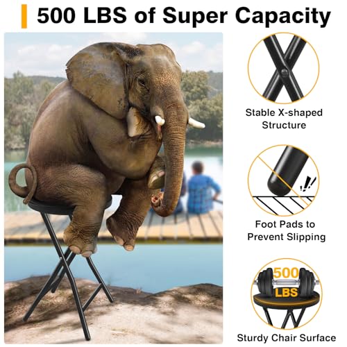 Image of Portable Folding Chair with Handle, Heavy Duty Round Fold Stool Chair | 500lbs Capacityfor Adults, 18 Inch Foldable Stool for Dorm, Kitchen, Vanity, Church and Outdoor use