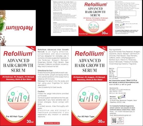 Image of Hair Growth Serum | Redensyl, Anagain, Baicapil, Caffeine, Biotin & Rice Water | Advanced Serum for Scalp | Controls Hairfall & Boosts New Growth | For Men & Women | 30ml (PACK OF 1)