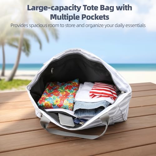 Bolsa de playa para mujer con bolsa de muñeca y compartimentos interiores 4