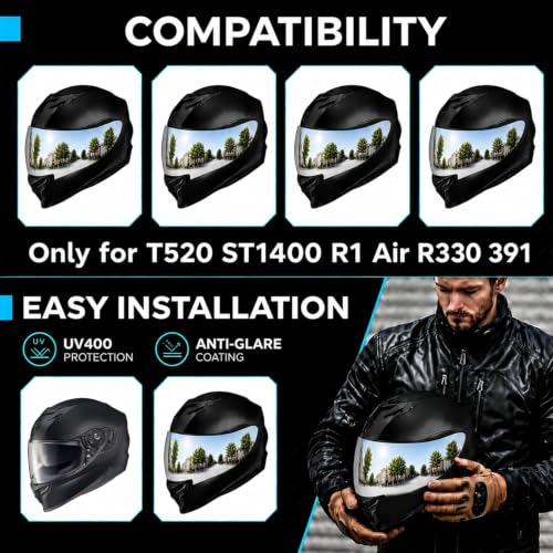 Image of PSLER Helmet Visor for R330 T520 ST1400 R1 Air 391,(Film&Silver) | Impact-Resistant ,UV400 Protection, Motorcycle Tinted Face Shield for R330 T520 ST1400 R1 Air 391,Visor Replacement