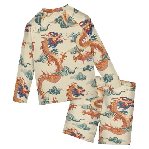 Golden Dragon Boys Swimsuit Rash Guard Toddler Kids Long Sleeve Swim Shirt and Trunks Swimwear Set 3-10Y2