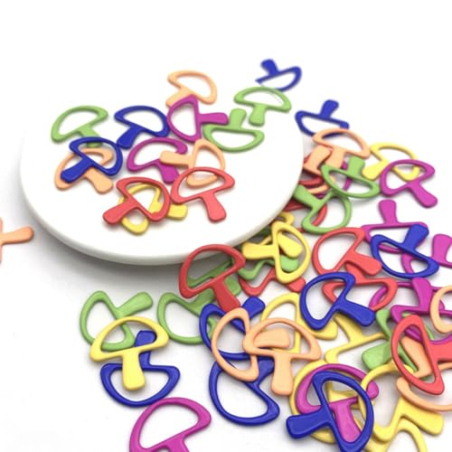 Image of ZHENZHIZHE US 10.75 Colorful Ring Stitch Markers, 60 pcs Cute Mushroom Shaped Magnetic Steel Ring Fixed Markers for Knitting and Crocheting