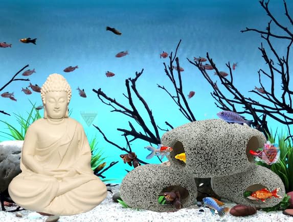 GIG BAZAAR-Aquarium Stone Shelter Rock with The Monk Buddha Statue Ornament Accessories Combo Pack Grey and White (B0BTW3RY64) Amazon Price History, Amazon Price Tracker