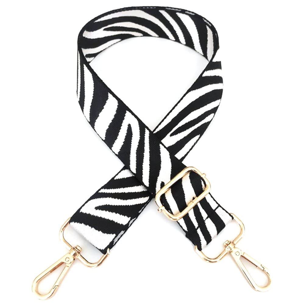 Haowul Black Purse Strap Replacement Fashion Zebra Pattern Crossbody Handbag Strap Wide Shoulder Strap Adjustable Removable Replacement Belt