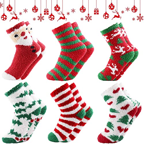 TaimeiMao Weihnachtssocken 6 Paare, Weihnachtssocken Damen, Kuschelsocken Weihnachten, Flauschige Socken, Adventskalender Socken Damen, Geschenk Weihnachtssocken, Bettsocken, Weihnachtssocken Deko Cover