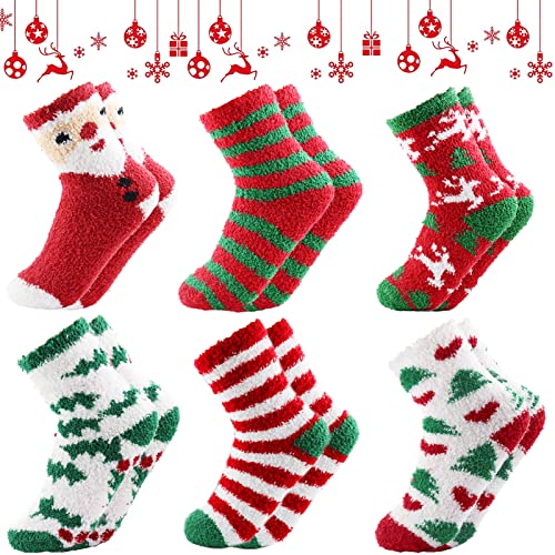 TaimeiMao Weihnachtssocken 6 Paare, Weihnachtssocken Damen, Kuschelsocken Weihnachten, Flauschige Socken, Adventskalender Socken Damen, Geschenk Weihnachtssocken, Bettsocken, Weihnachtssocken Deko