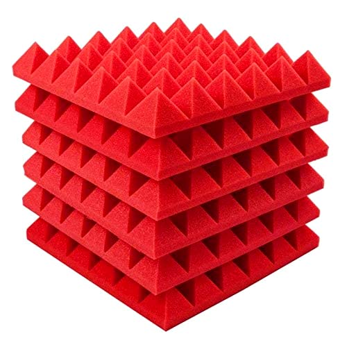 KS Studio Sound Proof Foam Panels, 9 Pack 2" X 12" X 12" Acoustic Foam Panel Studio Foam Pyramid Tiles Sound Absorbing Dampening Foam Panels Wall Soundproofing Treatment (Red)