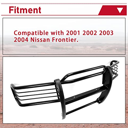 Hecasa Front Bumper Protector Brush Grille Guard Compatible With Nissan 2001-2004 Frontier Powder Coated Black Steel #TOP5