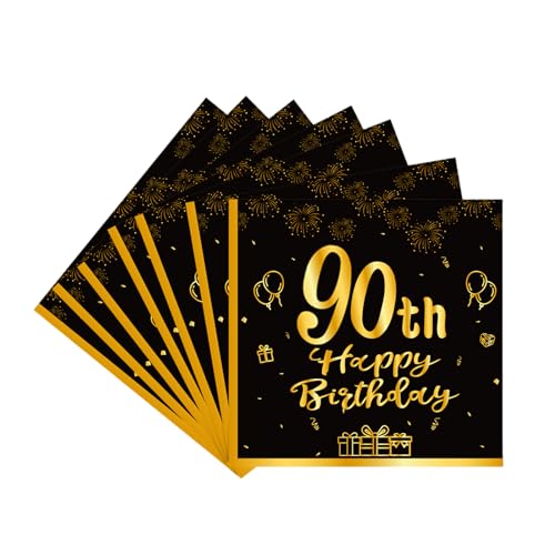 90th Table Napkins 20pcs Black Gold 90th Napkins Serviettes,Happy 90th Birthday Paper Serviettes Napkins for Men Women 90th Birthday Table Decorations,90th Birthday Party Tissue for Him Her