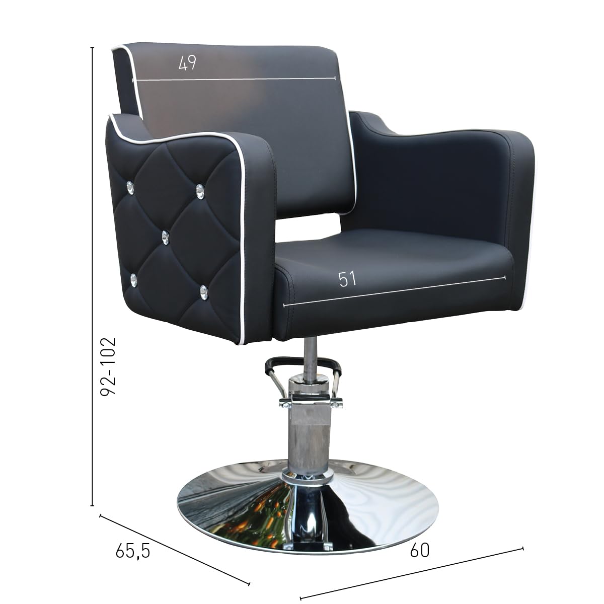 Italian Design - Professioneller Friseurstuhl Black Diamond - Ergonomisches Design und gepolstert mit verstellbarer Höhe 92-102 cm, wasserabweisender Bezug und rutschfeste verchromte Basis - Schwarz