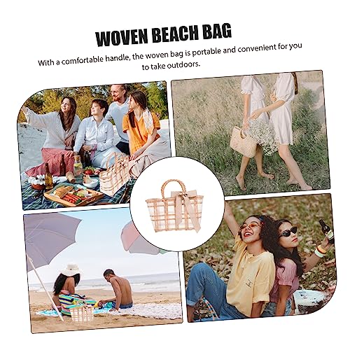 Beaupretty Waterproof Woven Beach Bag for Women Casual Khaki Tote for Summer Travel Portable Storage Random Color3