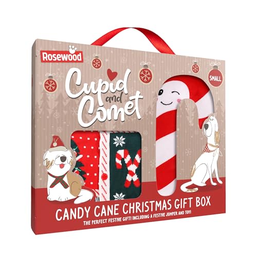 Rosewood Cupid & Comet Box para Perros, Grande, Juguete de Peluche Festivo para Perros y bastón de Caramelo, Traje de Navidad y Juego de Juguetes para Perros, diversión para