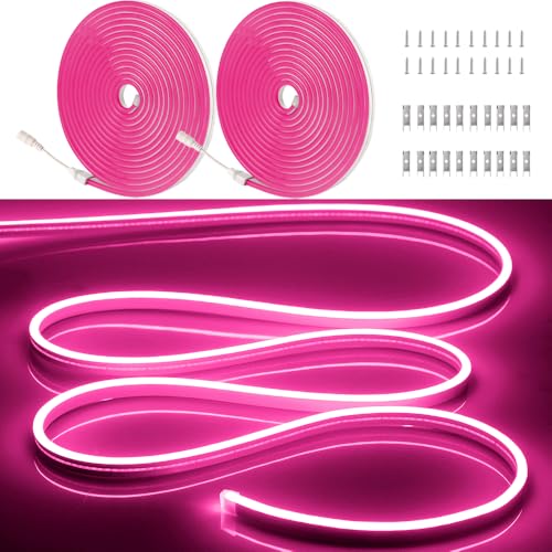 Image of 10M /32.8FT /2PC / Pink LED Strip Lights with Installation Accessories - Waterproof Flexible Neon Rope Light for Indoor & Outdoor Use, [Adapter Not Included]