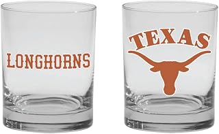 2-Sided Color Rock, Whiskey or Old Fashion Glasses - Boxed Set of 2. (Texas Longhorns)