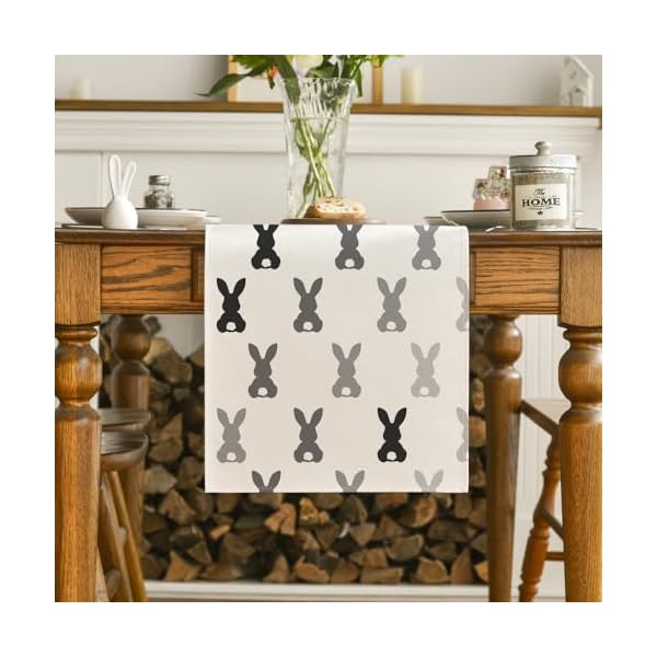 Artoid mode grey black bunny rabbit easter table runner spring kitchen dining table decoration for home party decor 13×72 inch  urban country home decor