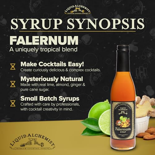 Image of Liquid Alchemist Falernum Syrup for Cocktails - Real Ingredients Make our Falernum Cocktail Syrup a Great Mixer for any Tiki Drink - Our Drink Mixer is Non-GMO Gluten Free & Vegan (12.7 oz)