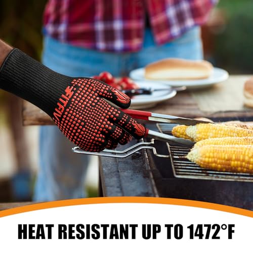 Image of BBQ Gloves, Oven Gloves, 1472F Extreme Heat Resistant Barbecue Gloves, Silicone Non-Slip Oven Mitts, Kitchen for Cooking, Grilling, and Baking