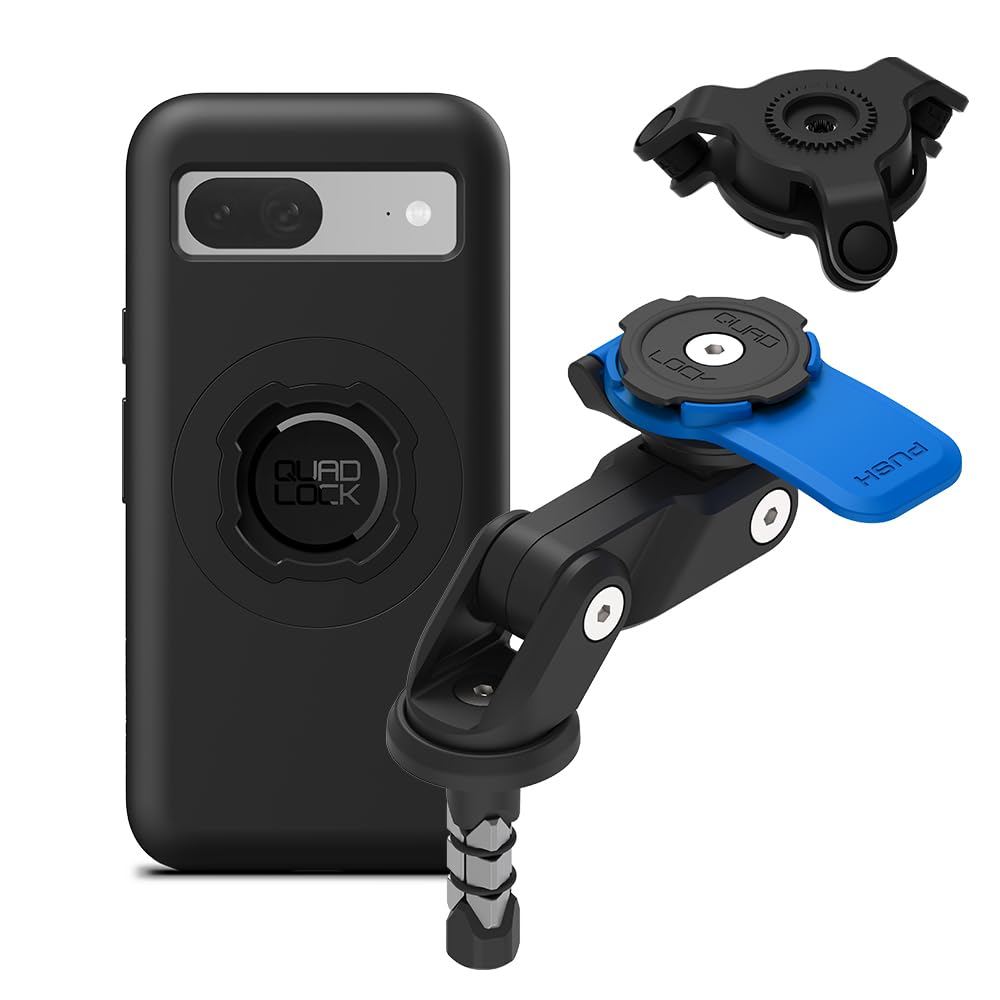 QUAD LOCK Soporte de Teléfono para Tubo de Dirección de Moto (V2) con Amortiguador de Vibraciones y Funda mag para Pixel 8a