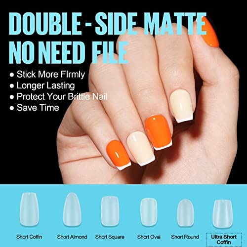 Tomicca Extra Short Coffin Nail Tips - 15 Size Full Matte Soft Gel Nail Tips, 360Pcs Pre-Shaped No Need Nail Files And Base Coat Full Cover Nail Tips For Nail Extensions #TOP1