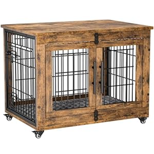 Lulive Dog Crate Furniture, Dog Kennel Indoor Double Doors Wooden Dog Cage, 32'' Heavy Duty Dog Crate with Cushion & Wheels, Decorative End Table Pet House Chew-Resistant for Medium/Small Dog, Brown Lulive Dog Crate Furniture Dog Kennel Indoor Double Doors Wooden Dog Cage 32 Heavy Duty Dog Crate with Cushion Wheels Decorative End Table Pet House Chew Resistant for MediumSmall Dog Brown