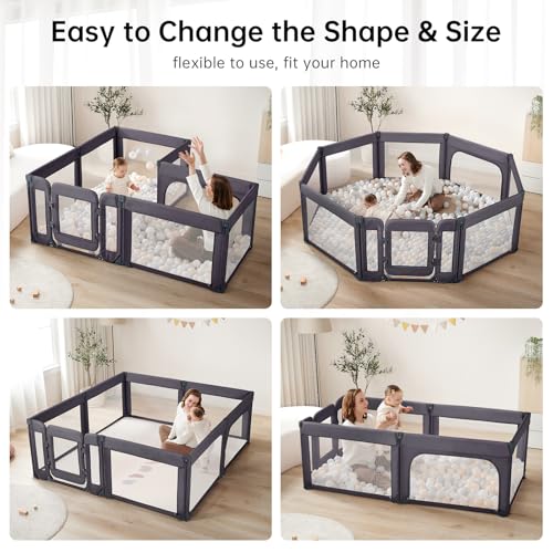Image of Doradotey Baby Playpen with Walk-in Door, Foldable Adjustable 8-Panel Play Yard for Babies & Toddlers, Large Safety Playpen with 360 Breathable Mesh, Anti-Slip Suction Cups, Indoor