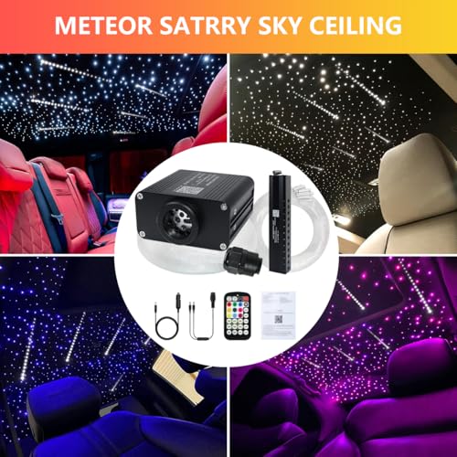 Image of 16W Car Home Starlight Headliner Kit, Twinkle & Sound Activate RGBW Fiber Optic Lights with APP & Remote Control, Shooting Star Lights for Ceiling Decoration, 600 pcs 9.8ft