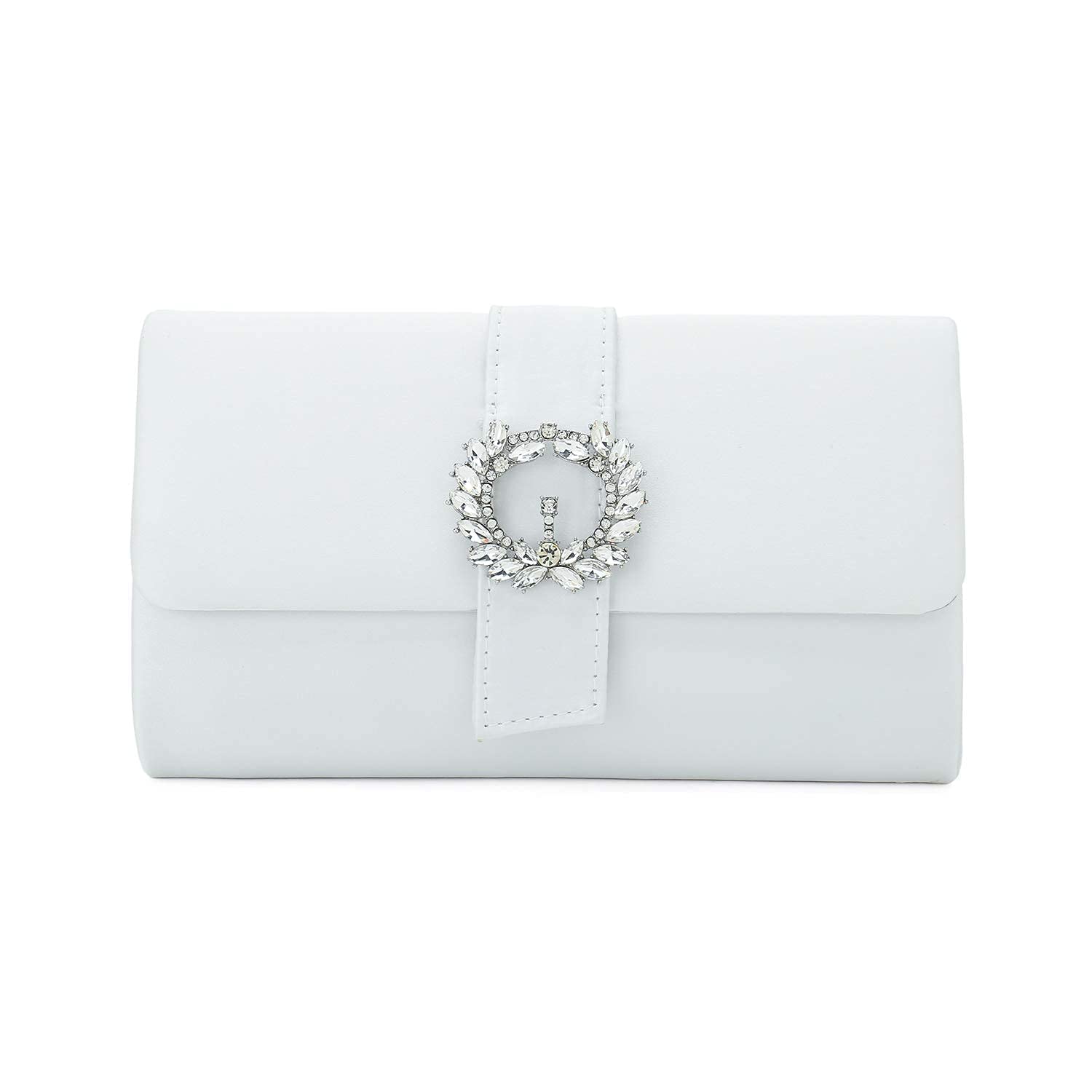 CHARMING TAILOR Evening Bag Diamantes Embellished Satin Clutch Purse for Woman Classy Party Handbag with Beaded Brooch