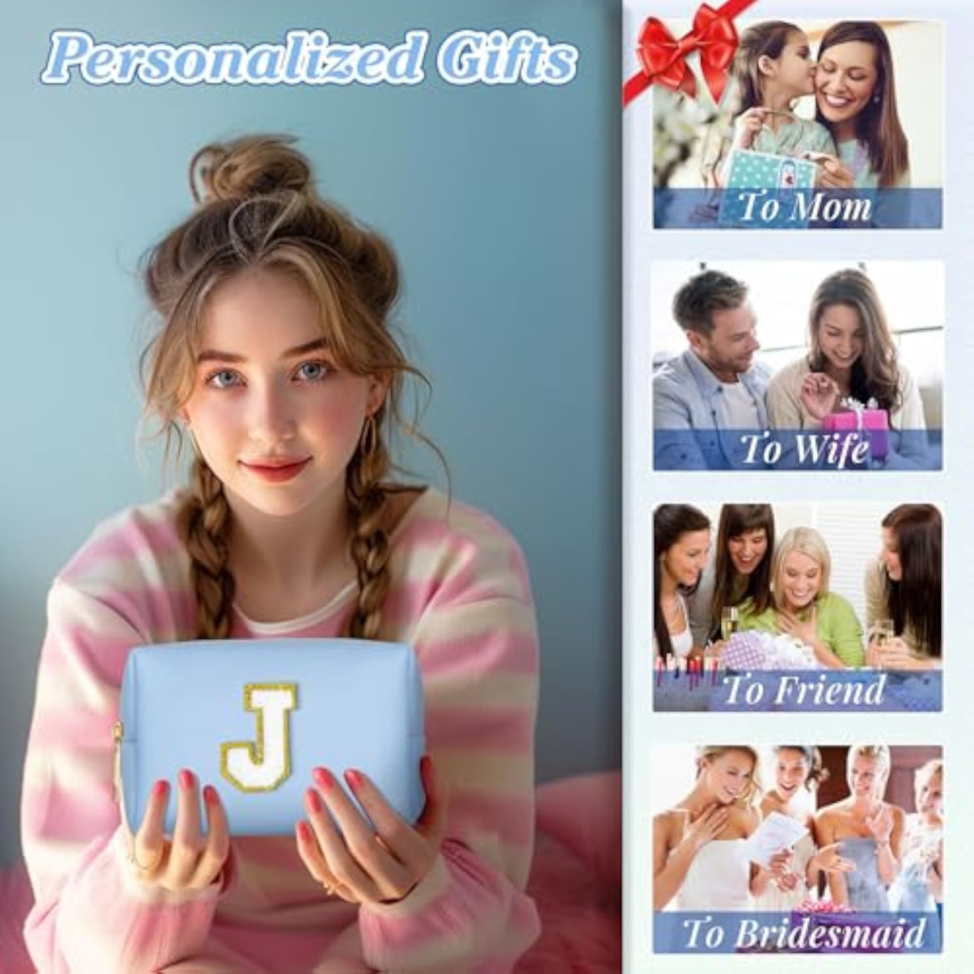 Personalized Initial Makeup Bag, Waterproof Travel Organizer
