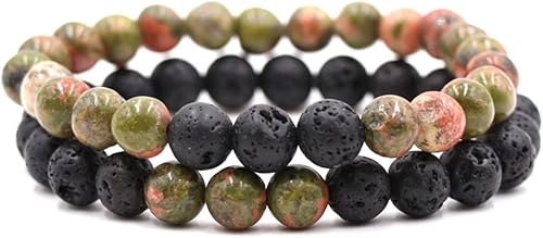 Miniatura 5 de Caiyao 2 cuentas de piedra volcánica de lava mate, pulsera elástica apilable, difusor de aceite esencial, semilla de ojo de tigre, pulsera de yoga