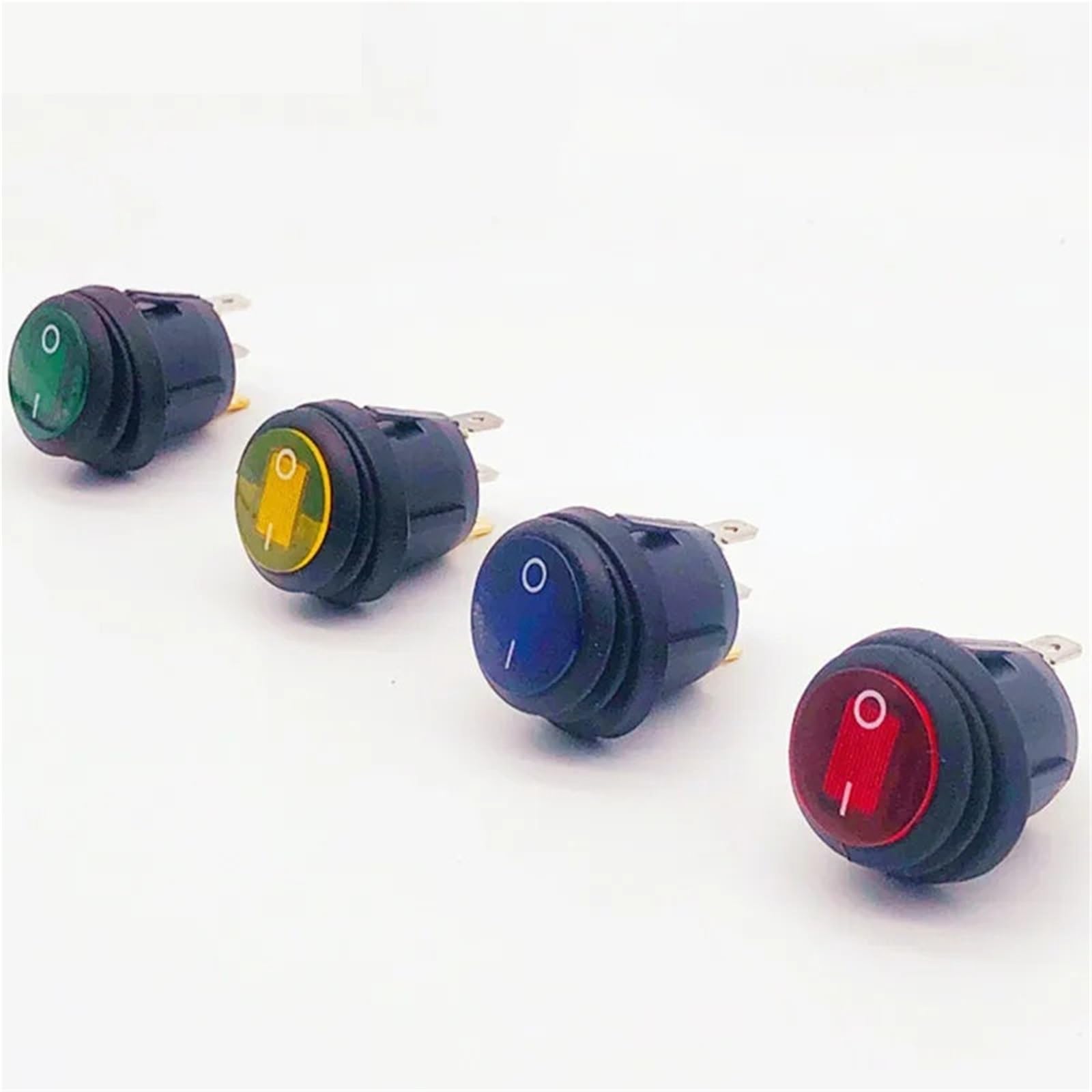 5 pezzi Mini interruttore a bilanciere impermeabile rotondo KCD1, ON/OFF, 3 pin, 6 A 250 V CA/10 A 125 V CA, apparecchiatura elettrica con alimentazione di illuminazione(Yellow,LED DC 12V-24V)