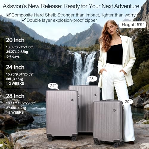 Image of Luggage Sets 3 Piece (20 /24 /28 inch)-Carry On Suitcase-Suitcase With Wheels-PC+ABS - Hardside Spinner Travel Luggage, Black, 6 Pcs Set, Hardside Luggage Sets With Spinner Wheels (GREY)