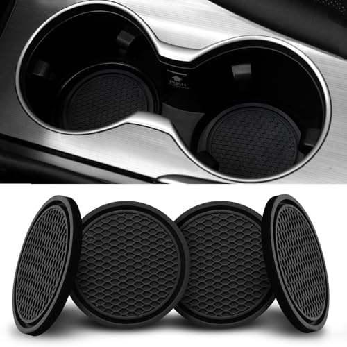Image of Car Cup Holder Coaster, 4pcs Universal Embedded Non-Slip Car Coasters, 2.75 inch PVC Cup Holder Insert Coasters, Car Accessories for Men and Women (Black)