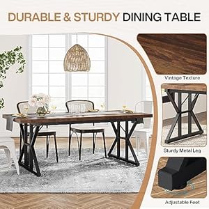 Tribesigns Farmhouse Dining Table for 6 People, 70.8-Inch Rectangular Wood Dining Table, Rustic Kitchen Table with Heavy Duty Metal Legs for Dining Room Tribesigns Farmhouse Dining Table for 6 People 708 Inch Rectangular Wood Dining Table Rustic Kitchen Table with Heavy Duty Metal Legs for Dining Room