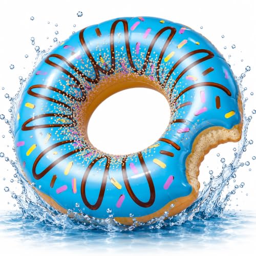Aufblasbar Donut Schwimmring blau Ø120 cm mit Biss - Schwimmreifen Pool & Wasser, für Erwachsene & Kinder (Donut blau)