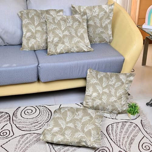 Image of Divine Casa Cushion Covers Set of 5 Golden | 16x16 Inch Jacquard Sofa Cushion Covers | Premium Decorative Leaf Pattern Throw Pillow Covers for Living Room