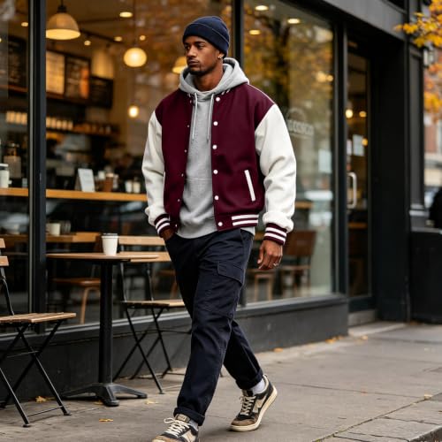 Varsity Jacket for Men Button Down Baseball Fleece Cotton Cardigan - image 8